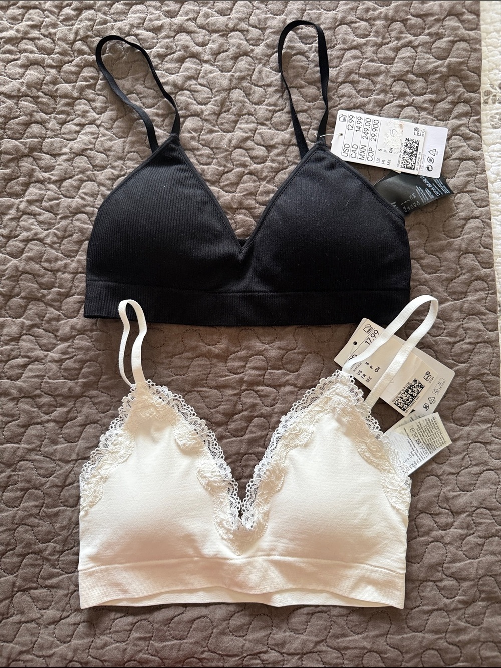 H&M Lace-Trim Bralette Set - Black & Cream